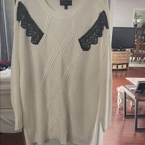 Lane Bryant White Sweater with Black Lace Accents